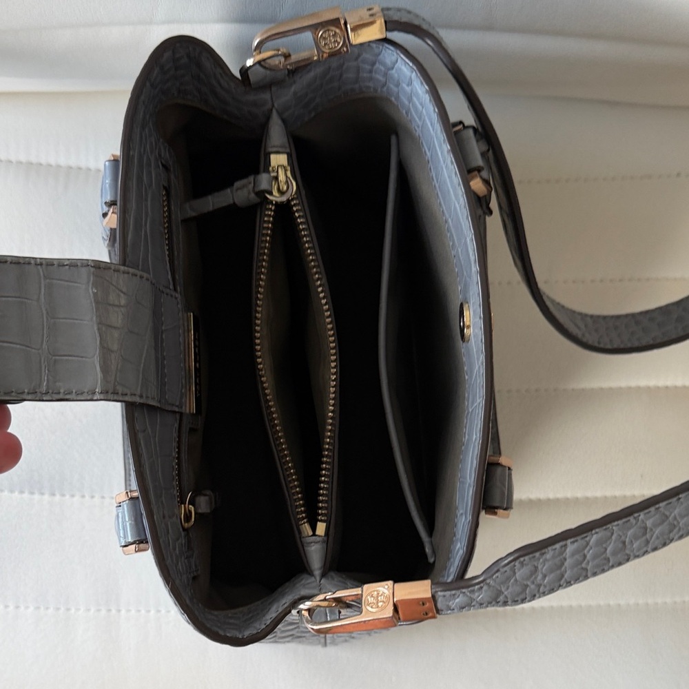 Tory Burch Gray Crocodile Embossed Satchel - Picture 6 of 8